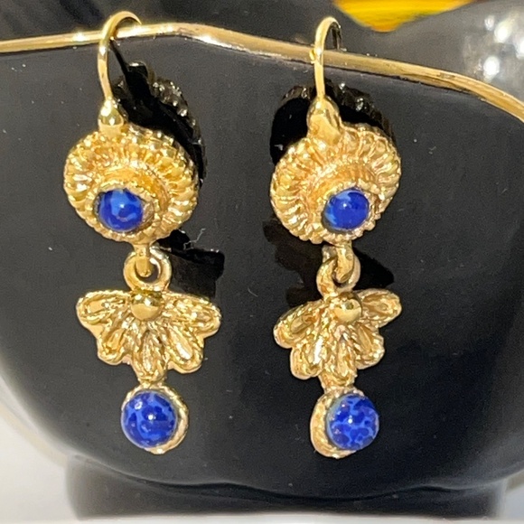 Gold-plated & blue stone dangle earrings, "Tuscan Sky" by National Geographic - Picture 2 of 12